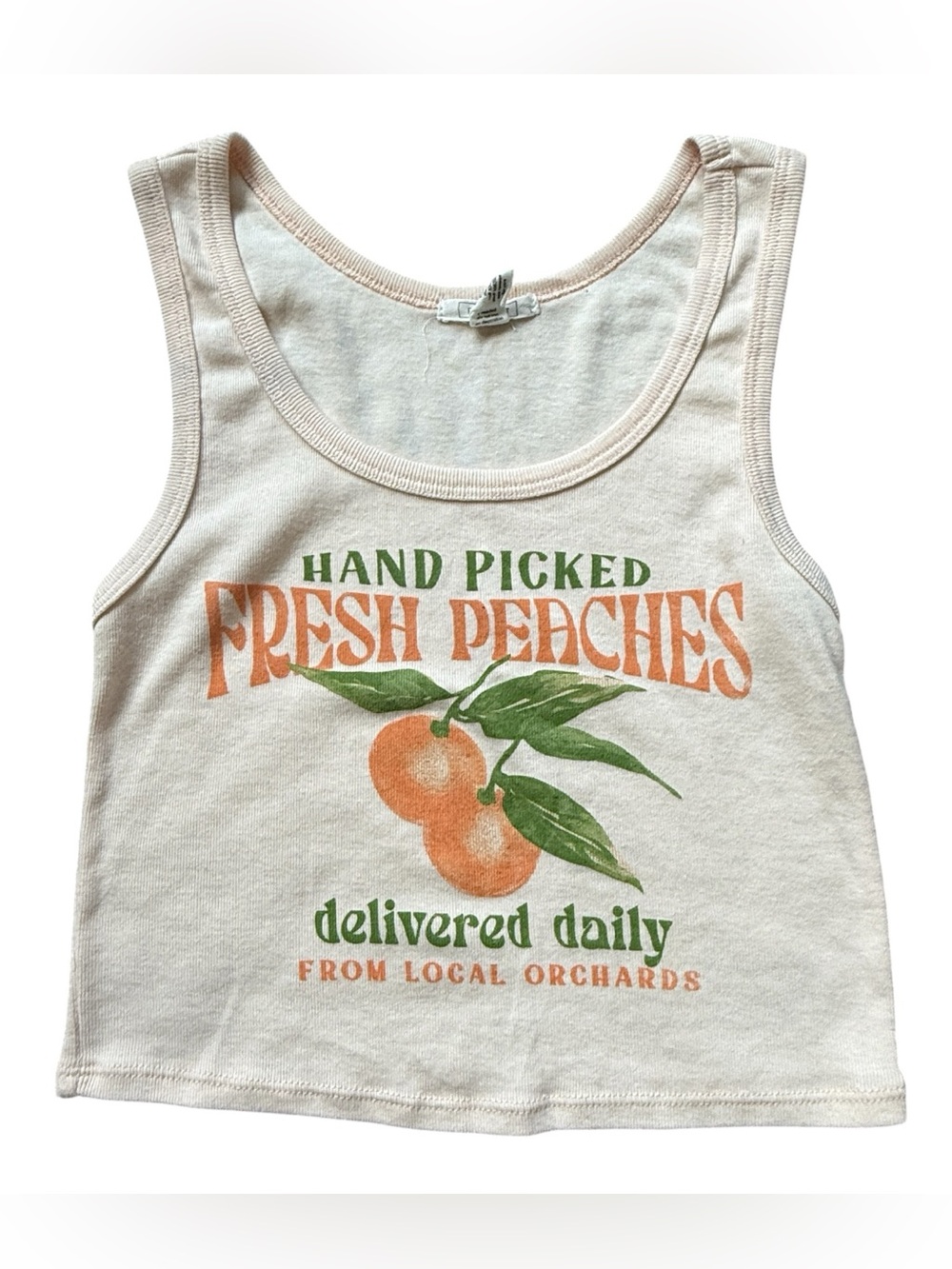 Full Tilt Fresh Peaches Graphic Crop Tank Y2K Cottagecore Fruit Baby Tee Large